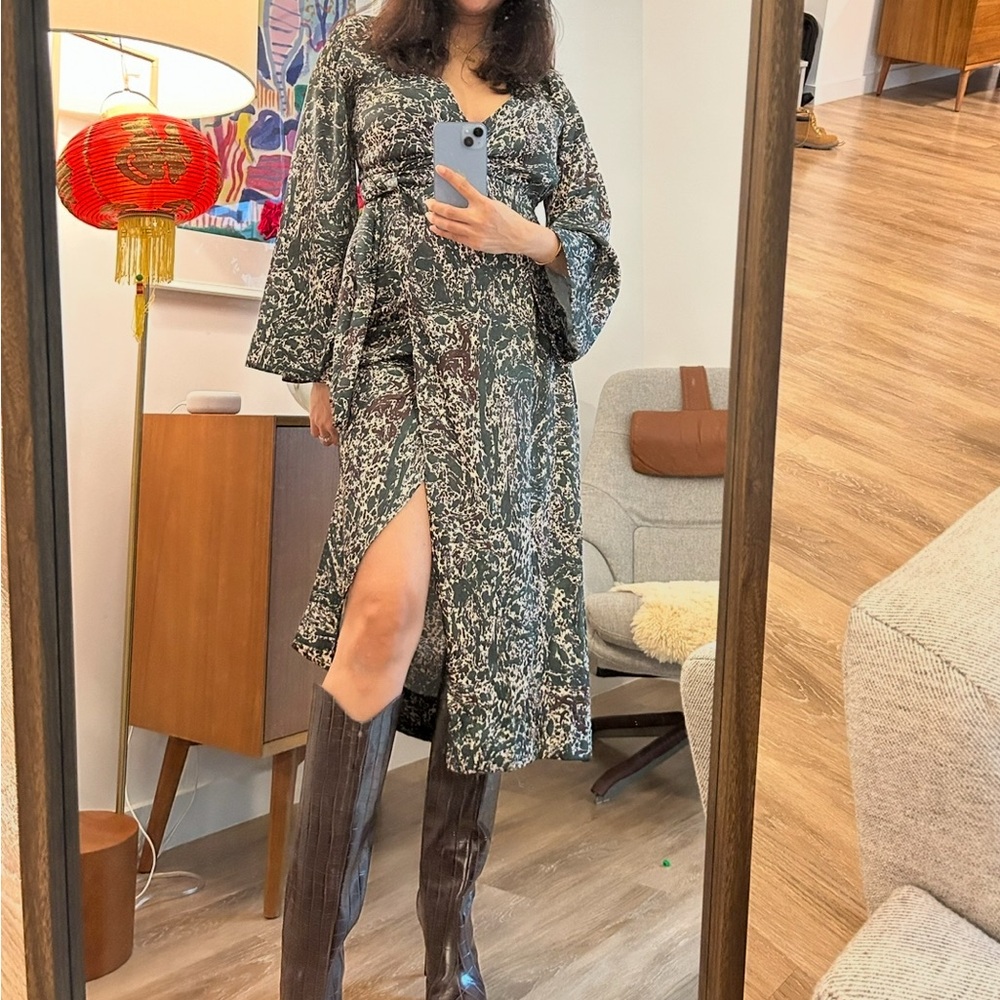 Zara Blue Gray Long Sleeve Wrap Sundress